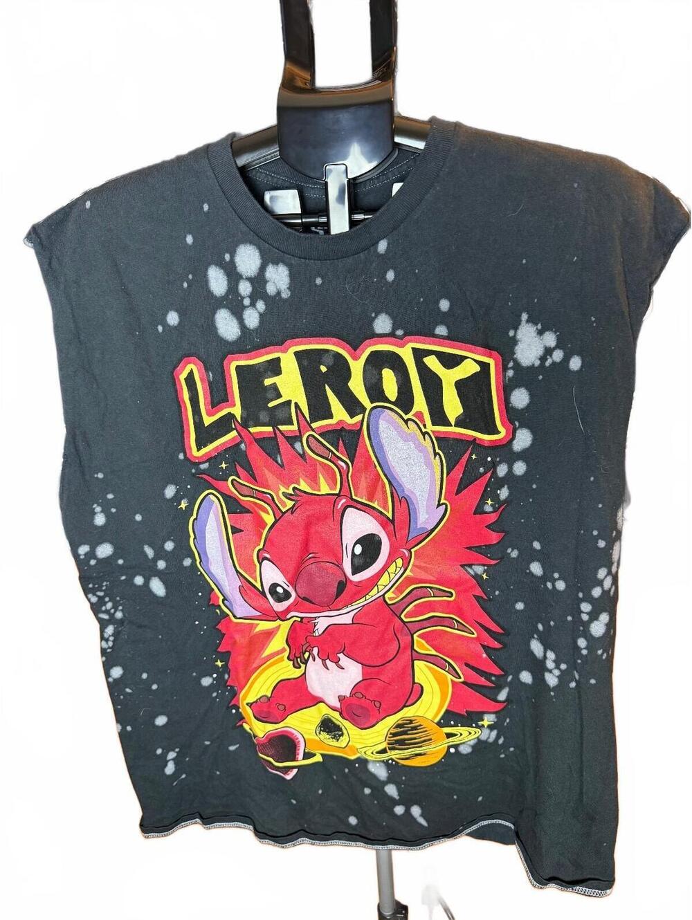 Vintage Style Leroy Graphic Bleached Black T-Shirt sz XL sleeveless